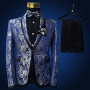 Men's Blue Floral Wedding Singer Prom Suit