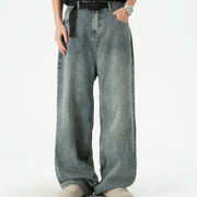 Retro Washed Denim Trousers Loose