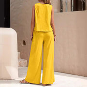 Elegant Spring Summer Women's Two Pieces Suit Full Trouser Set