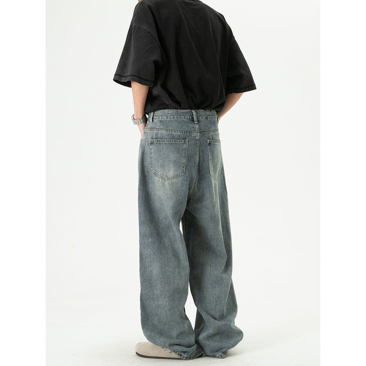 Retro Washed Denim Trousers Loose