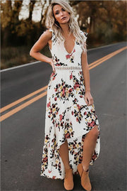 Sleeveless printing irregular dress