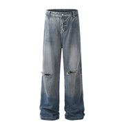 Washed Gradient Ripped Jeans Men's Retro