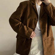 Women's Retro Brown Leather Suit Jacket