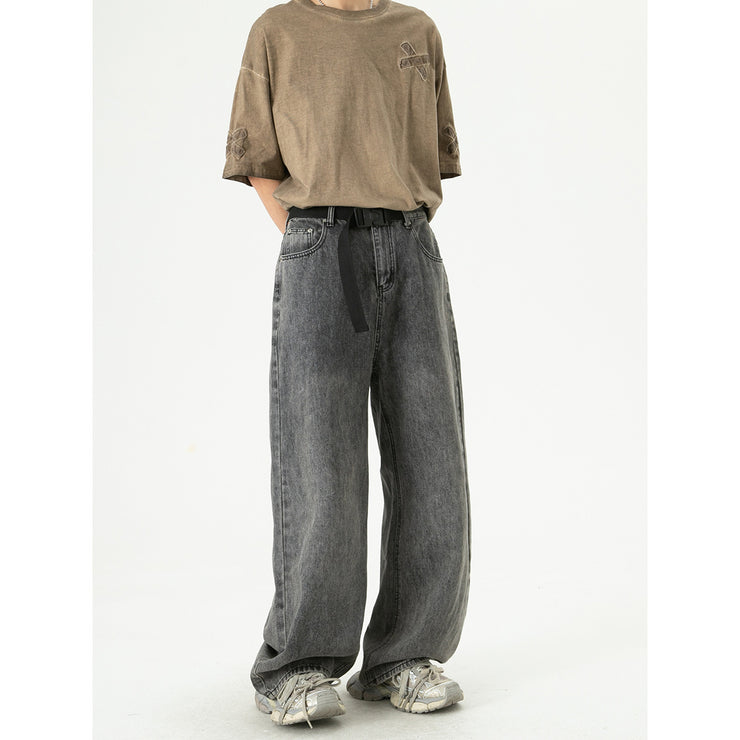 Retro Washed Denim Trousers Loose