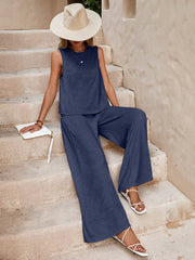 Elegant Spring Summer Women's Two Pieces Suit Full Trouser Set