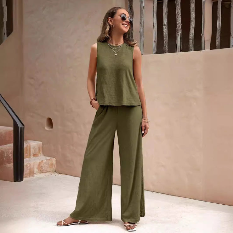 Elegant Spring Summer Women's Two Pieces Suit Full Trouser Set