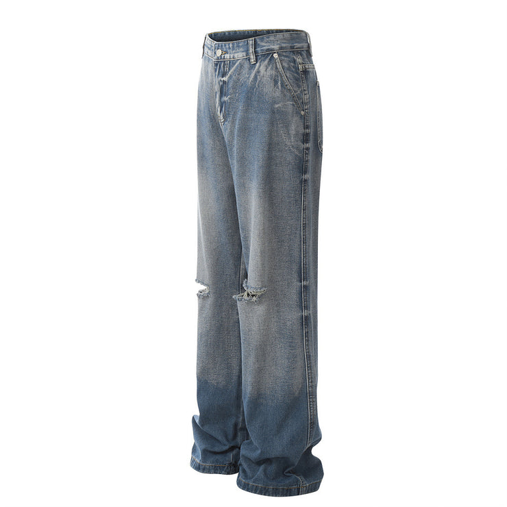 Washed Gradient Ripped Jeans Men's Retro