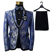 Men's Blue Floral Wedding Singer Prom Suit