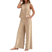 Elegant Spring Summer Women's Two Pieces Suit Full Trouser Set