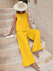 Elegant Spring Summer Women's Two Pieces Suit Full Trouser Set