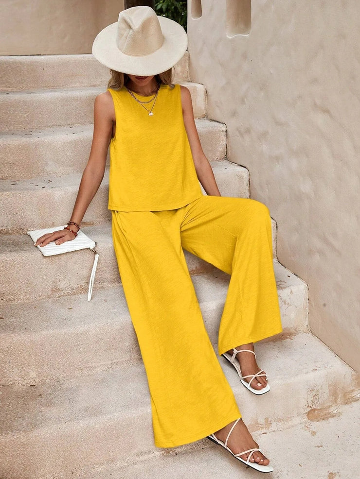 Elegant Spring Summer Women's Two Pieces Suit Full Trouser Set