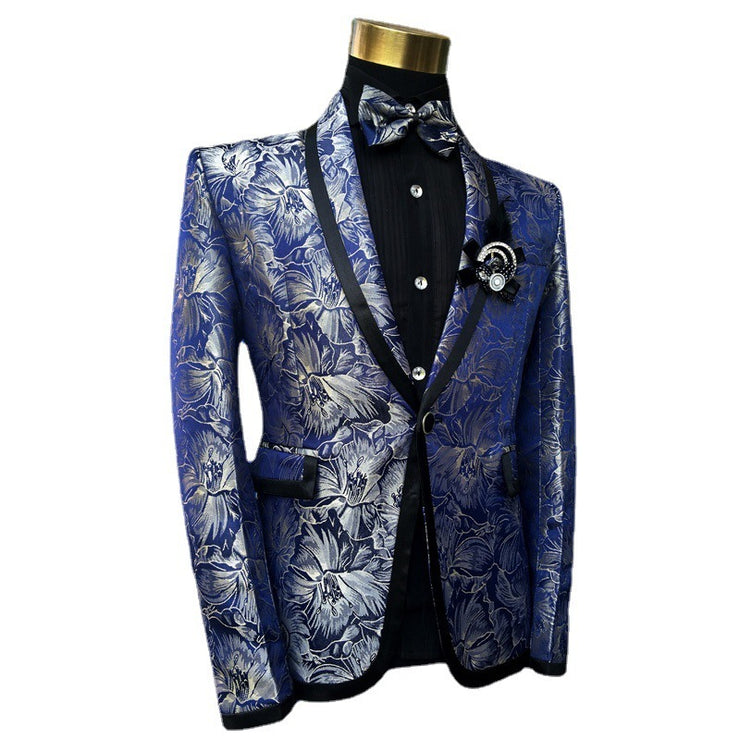 Men's Blue Floral Wedding Singer Prom Suit