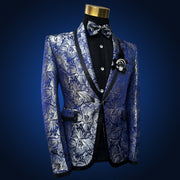 Men's Blue Floral Wedding Singer Prom Suit