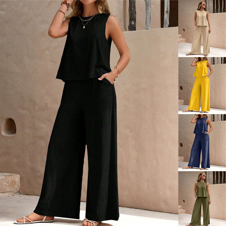 Elegant Spring Summer Women's Two Pieces Suit Full Trouser Set