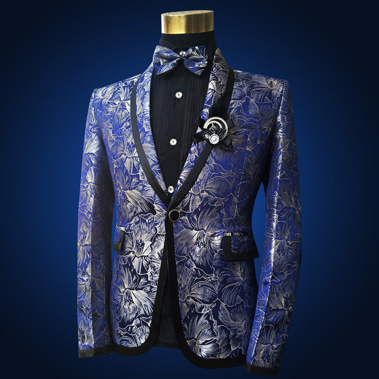 Men's Blue Floral Wedding Singer Prom Suit