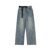 Retro Washed Denim Trousers Loose